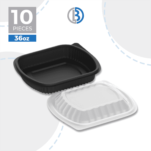 ماعون ميكرويف دون تقسيمة مع غطاء اسود 36 اونصة 10حبة موديل رقم.MWC01