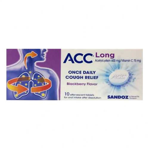 ايه سي سي لونج 600مجم/75مجم مذيب للبلغم طويل المفعول بنكهة التوت البري 10اقراص فوارة