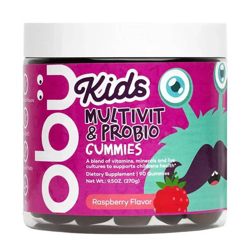 اوبو كيدز مكمل غذائي متعدد الفيتامينات وبروبيوتيك لدعم صحة الطفل بالتوت الاحمر 90حلاو 270جم