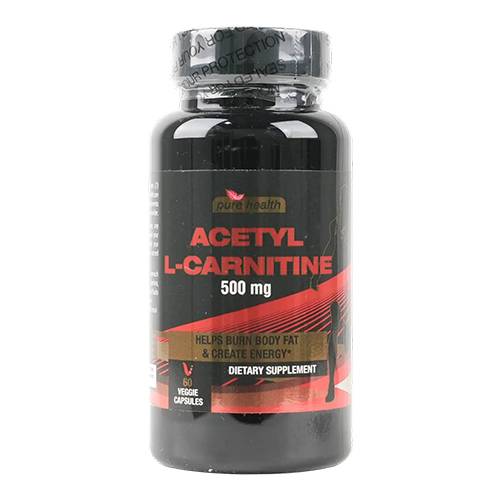 بيور هيلث اسيتيل ال كارنيتين 500مجم مكمل غذائي يساعد في حرق الدهون وتوليد الطاقة 60كبسولة