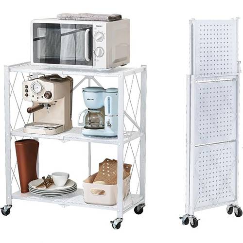 عربة تخزين معدنية قابلة للطي 3ارفف ابيض موديل رقم.K887-WH