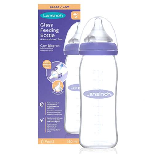 لانسينوه زجاجة رضاعة زجاجية بموجة طبيعية وتدفق متوسط 240مل