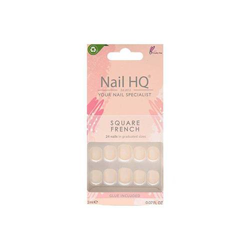 نيل اتش كيو ظافر اكريليك سكوير فرنش 24اظافر باحجام مختلفة 2مل