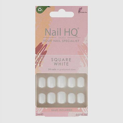نيل اتش كيو اظافر مربعة باللون الابيض 24قطعة