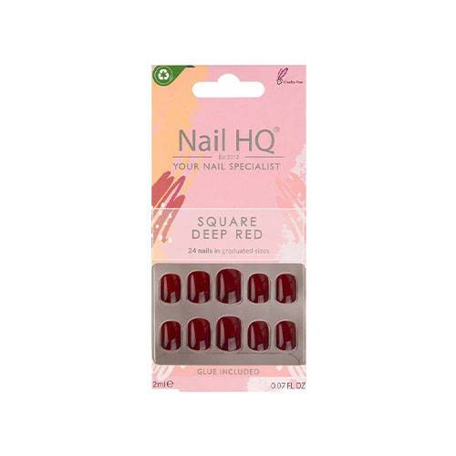 نيل اتش كيو اظافر اكريليك سكوير احمرغامق 24اظافر باحجام مختلفة 2مل