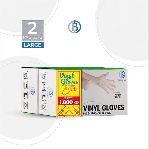 كفوف طبية فينيل خالية من البودرة شفاف مقاس كبير 1+ 1باكيت