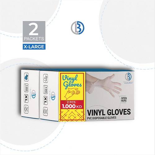 كفوف طبية فينيل خالية من البودرة شفاف مقاس كبير جدا 1+ 1باكيت