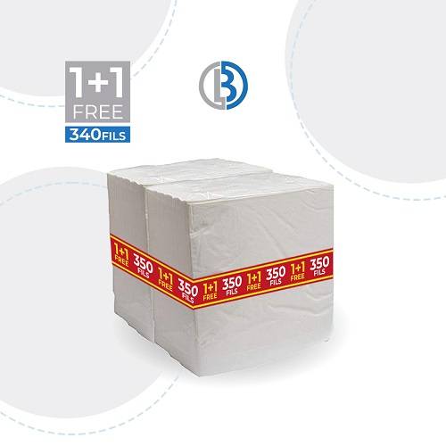 مناديل ناعمة 30×30سم بيضاء عرض 1باكيت و 1باكيت مجاناً