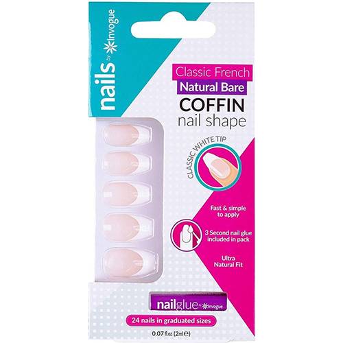 انفوج اظافر فرنسية كلاسيكية كوفين 24قطعة ناتشورال بير