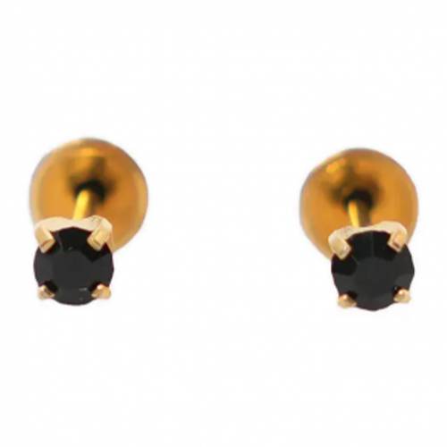 185 قرط مطلي بالذهب عيار 18 مرصع بكريستال اسود مقاس 3مم