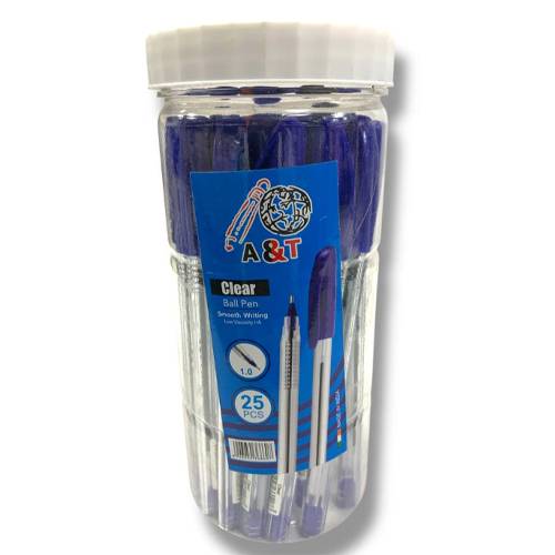 اي اند تي علبة اقلام حبر كلير 25 قلم