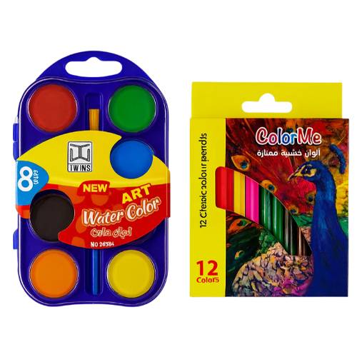 اي اند تي الوان خشبية 12لون+توينز الوان مائية 8لون عرض قرطاسية العودة الى المدرسة