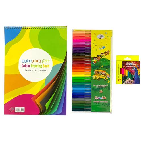اي اند تي مجموعة قرطاسية دفتر ورق ملون 43حبة+30 لون شيني + 12 لون خشبي قصير