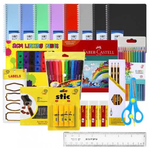 باقة قرطاسية ودفاتر الصف الابتدائي