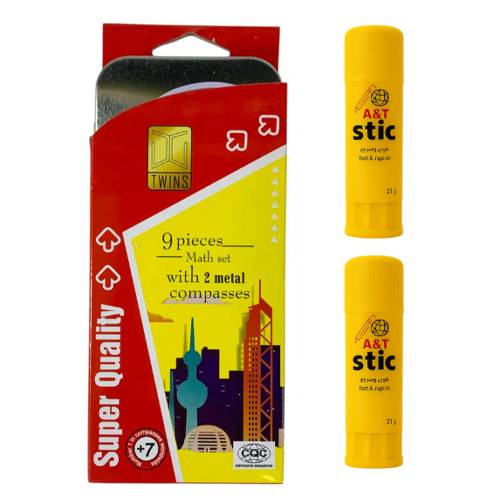 اي اند تي 2صمغ كبير21جم+توينزعلبة هندسة عرض قرطاسية العودة الى المدرسة