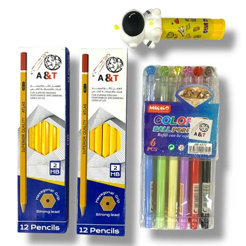 مجموعة اطلس 24 قلم رصاص 6 لون اقلام حبر صمغ ستيك