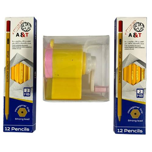 اي اند تي مجموعة قرطاسية اقلام رصاص+براية يدوية 25حبة