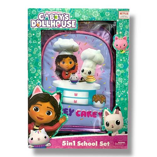 جابي دول هاوس بوكس العودة للمدرسة حقيبة ترولي كبيرة 16بوصة مقلمة حقيبة اكل لانش بوكس ومطارة ماء 5قطع