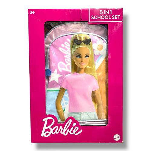 باربي بوكس العودة للمدرسة حقيبة ترولي كبيرة 16بوصة مقلمة حقيبة اكل لانش بوكس ومطارة ماء 5قطع