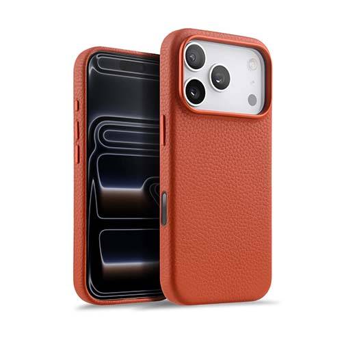 ميلكو جراب ماجسيف جلد فاخر لايفون 17 برو موديل برتقالي رقم.IP17P-LCP-OR