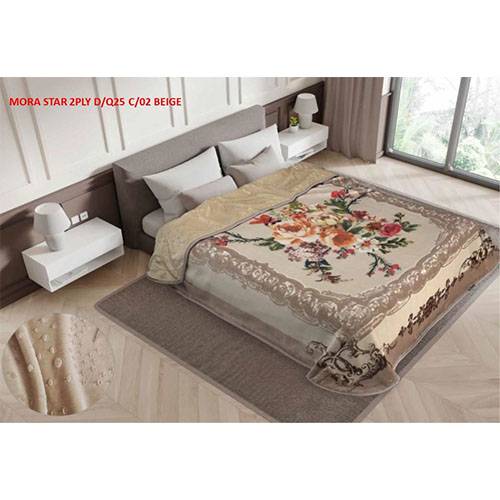 مورا ستار بطانية منقوشة نفرين كينج 220x240سم طبقتان بيج موديل رقم.J-1108