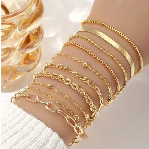 طقم اساور اشكال مختلفة ذهبي 10حبة