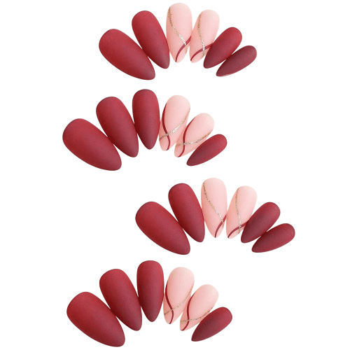 طقم اظافر لاصقة باللون الذهبي والاحمر 24حبة