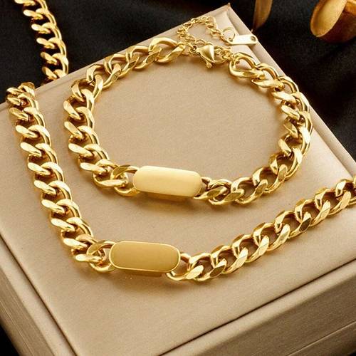 طقم سلسلة وسوار من الفولاذ المقاوم للصدا