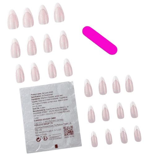 طقم اظافر فرنسية مزخرفة لامعة 24قطعة