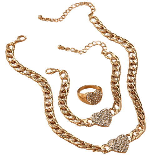 طقم سوار وقلادة وخاتم مرصعة بالراين