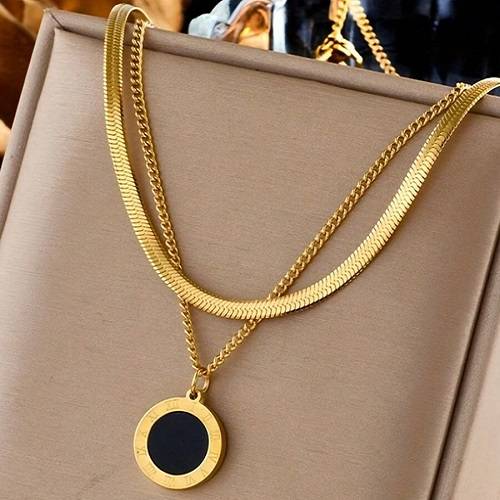 طقم قلادة عملات رومانية سوداء بسلسلة من الفولاذ المقاوم للصدا