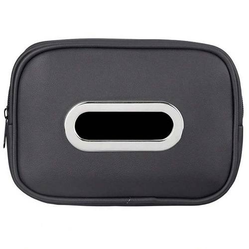 علبة مناديل جلد للسيارة لون اسود