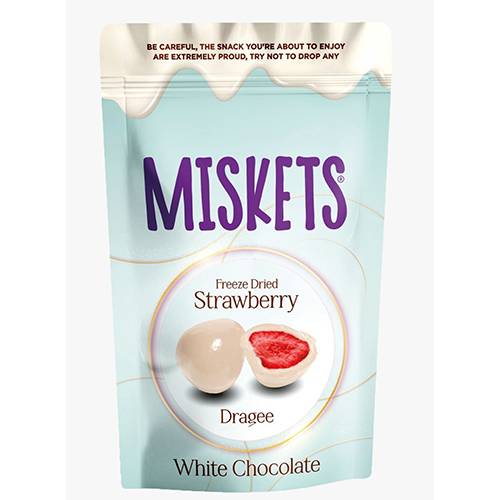 مسكيتس فراولة مجففة بالتبريد ومغلفة بالشوكولاتة البيضاء 100جم