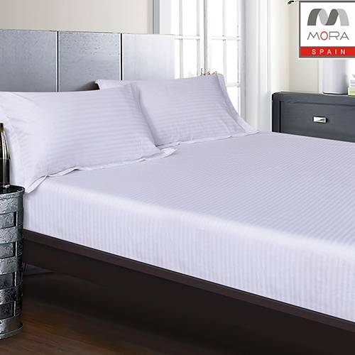 مورا شرشف ساده مقلم 250خيط قطن 100% سير 180x200سم 3قطع موديل رقم.J-1123