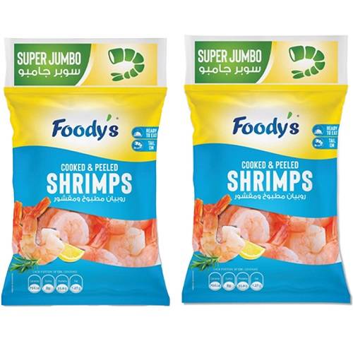 فوديز روبيان مطهي مقشر ومنظف مع الذيل سوبر جامبو 400جم 2حبة