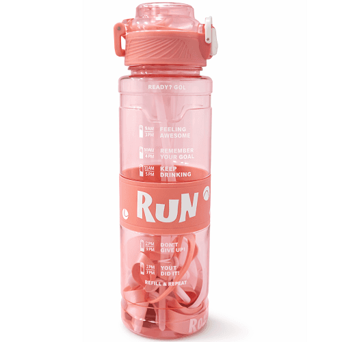 زجاجة مياه مدرسية بلاستيك وردي مع حزام 1000مل