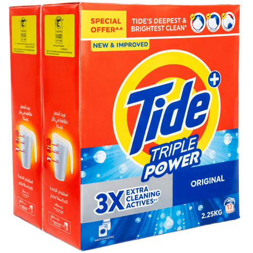 تايد مسحوق غسيل اوريجينال قوة ثلاثية 2.25كجم 2حبة