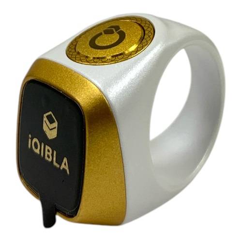 خاتم تسبيح ذكي الكتروني لون ابيض ذهبي