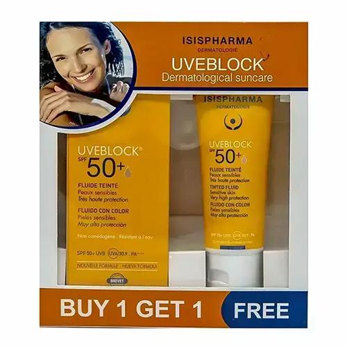 ايزيس فارما كريم الوقاية من اشعة الشمس سائل ملون للبشرة الحساسة بمعامل حماية50+ 40مل 1+1مجانا