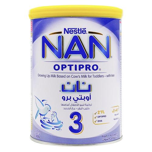 نان اوبتي برو 3 حليب بودرة للاطفال تركيبة لنمو الاطفال اساسها حليب البقر مع الحديد من 1 الي 3سنوات 400جم