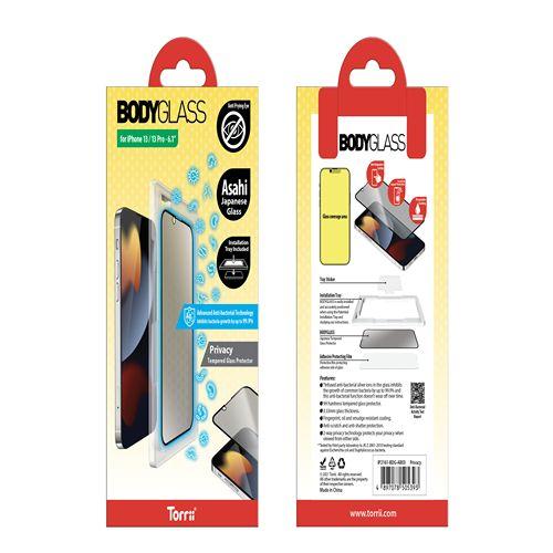 توري بودي جلاس حماية مضادة للبكتيريا لشاشة هاتف ايفون 13و13 برو6.1 خصوصية موديل رقم.IP2161-BDG-AB03