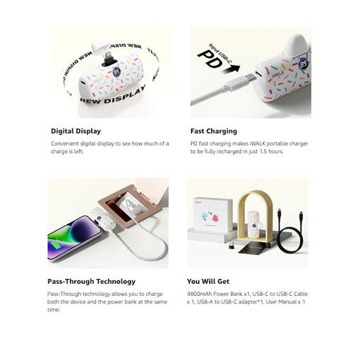 اي ووك لينك مي برو باور بانك جيب بطارية لايتنينج سريع الشحن مع شاشة 4800مللي امبير ابيض موديل رقم.DBL5000PL-002B
