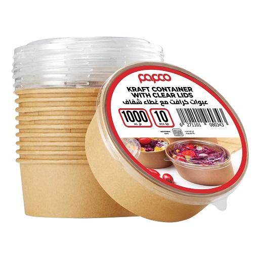 بابكو طبق كرتون دائري 1000مل مع غطاء شفاف 10حبة