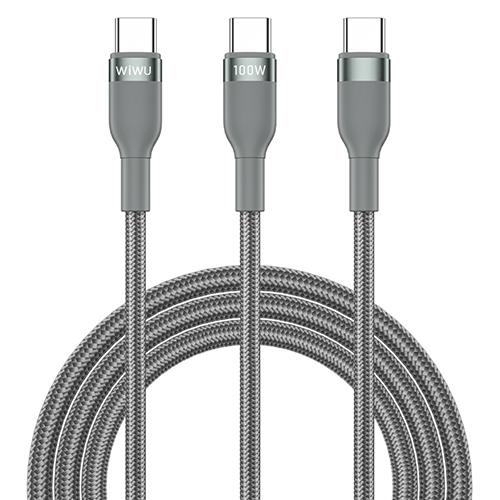 ويوو كابل شحن 2في1 Type C الي Type C وType C رمادي 100واط 1.2م