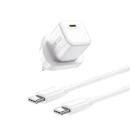 ويوو شاحن سريع بقدرة 30واط بتقنية PD قابس بريطاني مع كابل تايب سي الى تايب سي ابيض