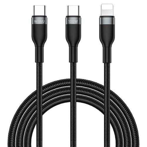 ويوو كابل شحن 2في1 Type C الي Type C ولايتنينج اسود 100واط 1.2م