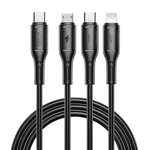 ويوو ستارلينك كابل Type C الى Type C ولايتنينج ومايكرو USB اسود