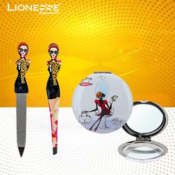 مجموعة اكسسوارات تجميل باللونين الاسود والاصفر