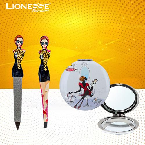 مجموعة اكسسوارات تجميل باللونين الاسود والاصفر