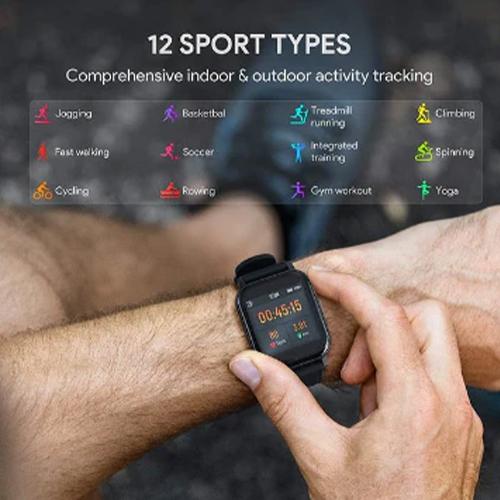 اوكي ساعة الذكية لتتبع اللياقة البدنية مع 12 وضع للنشاط IPX6 مقاومة للماء اسود